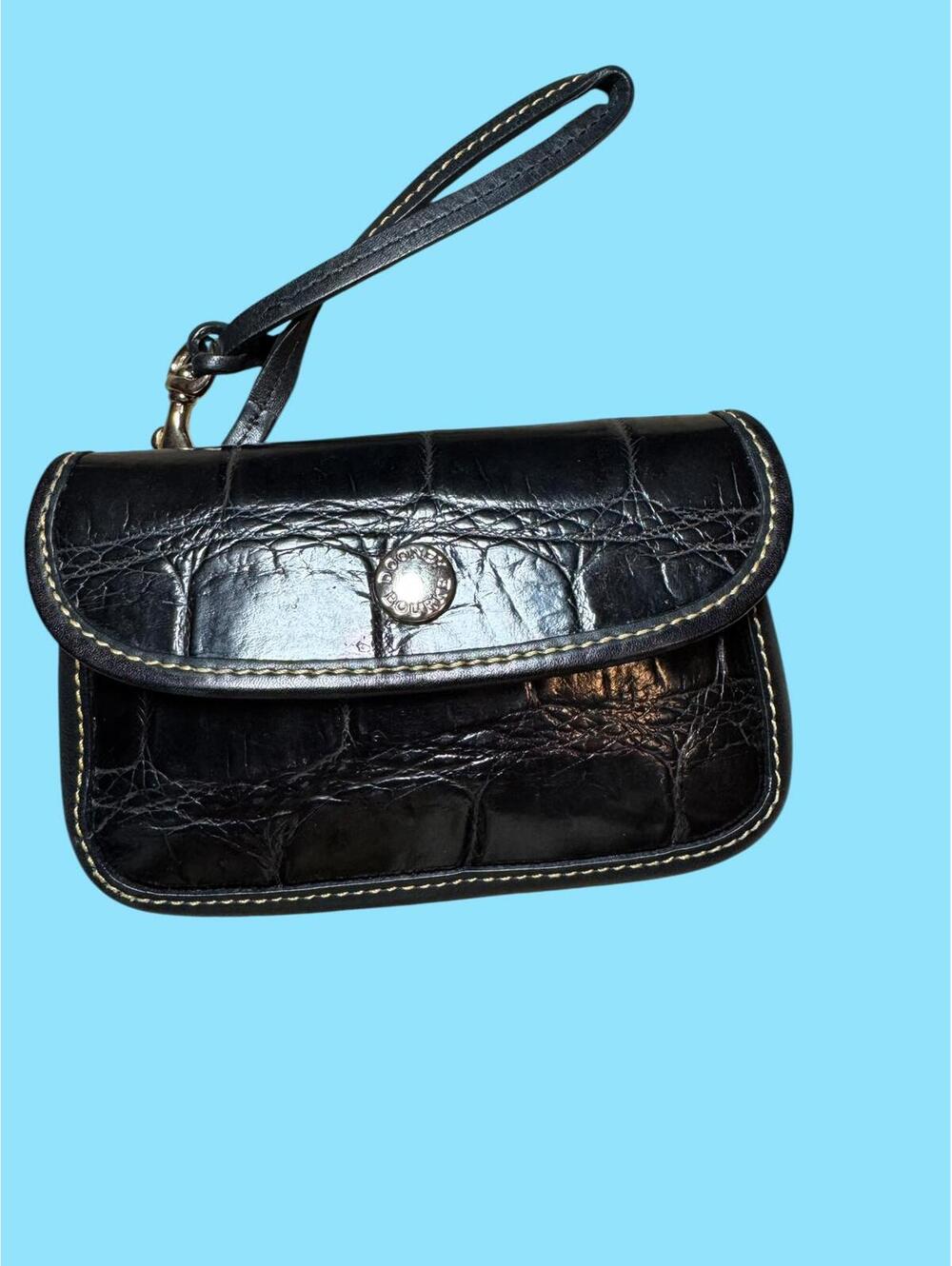 Dooney and Bourke Black Crocodile-Patterned Leather Wristlet